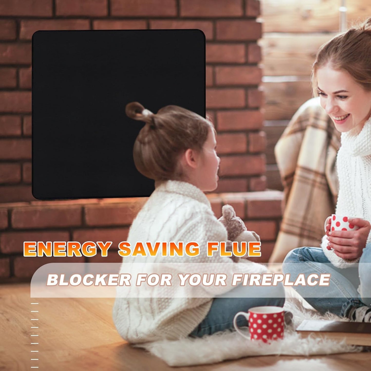 Fireplace Cover, Draft Stopper for Brick Fireplace, Fireplace Flue Blocker, Indoor Fireplace Blanket for Heat Loss, Winter and Summer, Black, 36x20 Inches