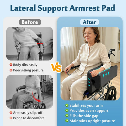 AOSSA Wheelchair Armrest Pad with Lateral Support, Arm Trough Cushion for Wheelchair Attachment, Ergonomic Arm Rest Elbow Pillow for Torso Side Leaning, Foam Arm Platform for Elderly (11")