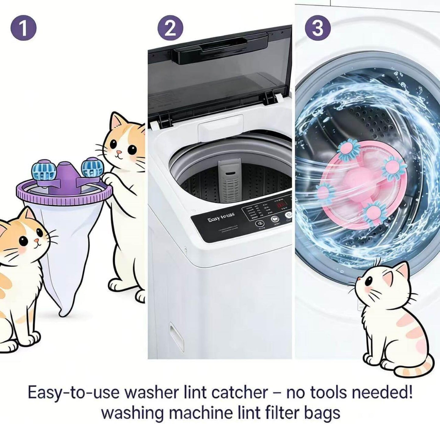 Pet Hair Catcher for Laundry, 4-Pack Floating Lint Remover | Non-toxic durable material,reusable design,prevents drain clogging,fits most fabrics,effortless rinse cleaning for pet owners