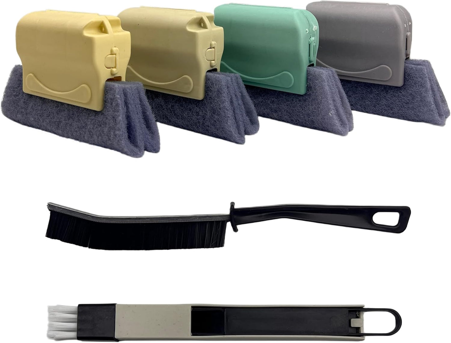 Window Track Cleaning Tool Set, 4Pcs Washable Sponge Brushes with Corner Scraper & Detachable Head, Deep Clean for Window Grooves, Sliding Doors, Tile Grout, Air Vents & Keyboard Gaps