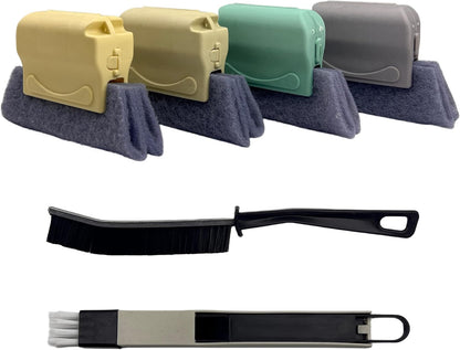 Window Track Cleaning Tool Set, 4Pcs Washable Sponge Brushes with Corner Scraper & Detachable Head, Deep Clean for Window Grooves, Sliding Doors, Tile Grout, Air Vents & Keyboard Gaps