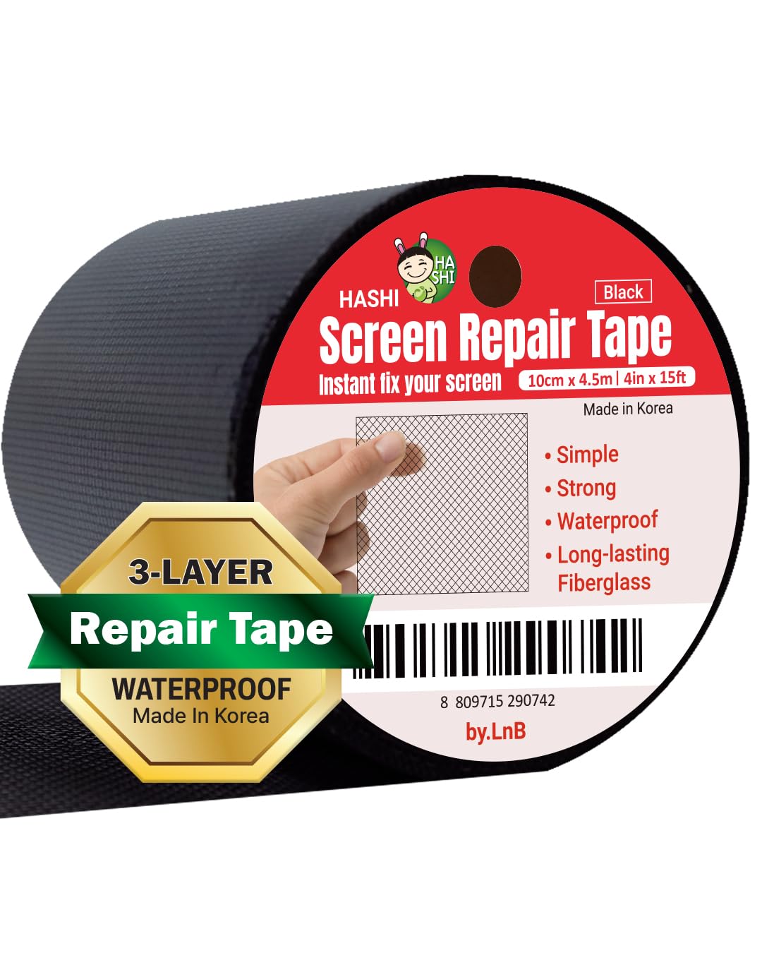 HA SHI Screen Repair Tape for Windows and Screen Doors, 2 in x 6.5 ft, Black