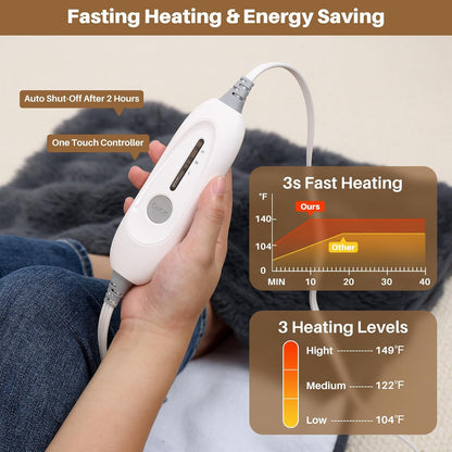 Electric Foot Warmer, Luxury Faux Fur Heating Pad for Feet Pain Relief Cramp, Heated Foot Warmer for Under Desk & Bed with 3 Heat Settings & 2H Auto-Off, ETL Certified, 20x22 Inch, Dark Grey