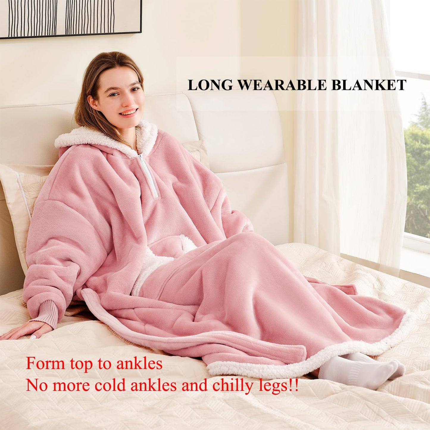 Wearable Blanket Hoodie, Oversized Sherpa Fleece Sweatshirt Blanket with Giant Hood Pocket and Sleeves for Adult, Warm & Cozy Grey Blanket Gifts for Women