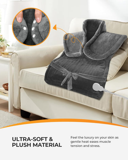CooCoCo FSA Eligible 24 x 33 in Heating Pad for Neck & Back | HSA Approved, Electric Neck & Shoulder Heat Wrap, Weighted Edges, 6 Heat Settings, 3 Timers, Auto-Off, ETL Certified