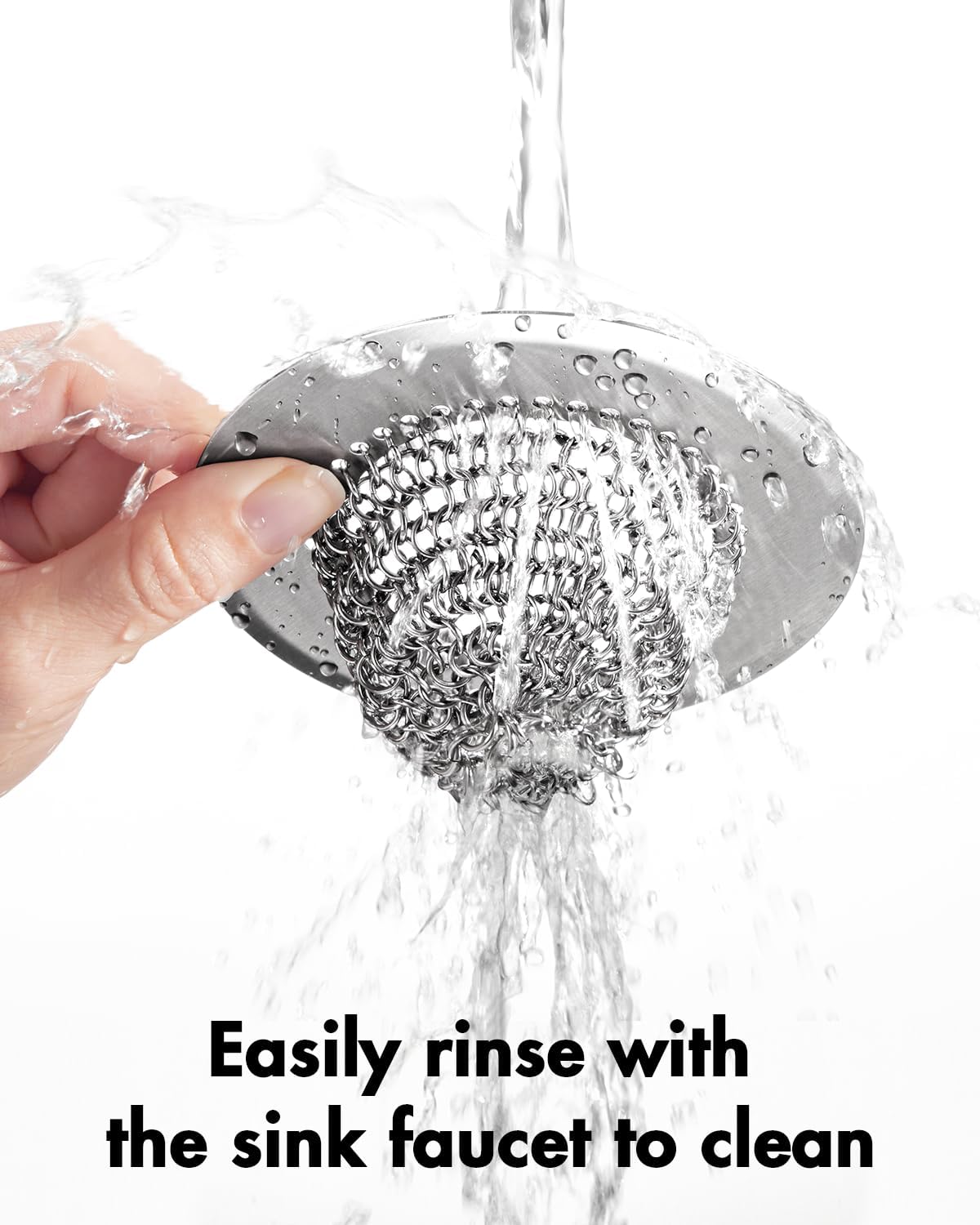 Kitchen Sink Drain Strainer,Patented Reversible Chain Mesh Basket Anti-Clog | Revolutionary Sink Strainer，Easy Clean，Fast Drainage，304 Stainless Steel Rust-Proof，4.4" Large Capacity Food Catcher，Handmade