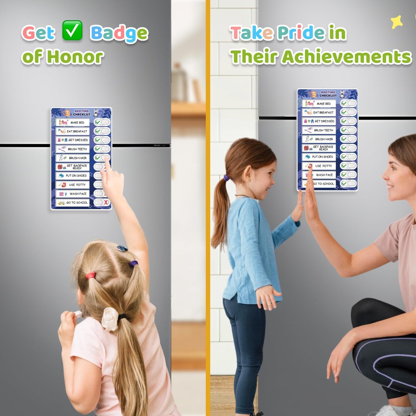 Upgraded Slider 4 in 1 Reward Chart for Kids, Reusable Bedtime/Morning/Daily Routine Chart for Kids, Magnetic Chore Chart for Kids Toddlers, Sticker Chart for Kids Behavior Chart for Kids at Home
