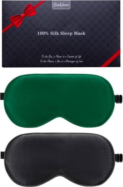 BeeVines 100% Mulberry Silk Sleep Mask, Light Blocking Eye Masks (2 Packs)