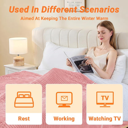 Heated Blanket Electric Throw, Soft Flannel Heating Blanket with 8 Hours Auto Off 10 Fast Heating Levels Machine Washable Sherpa Heated Blanket with Overheating Protection