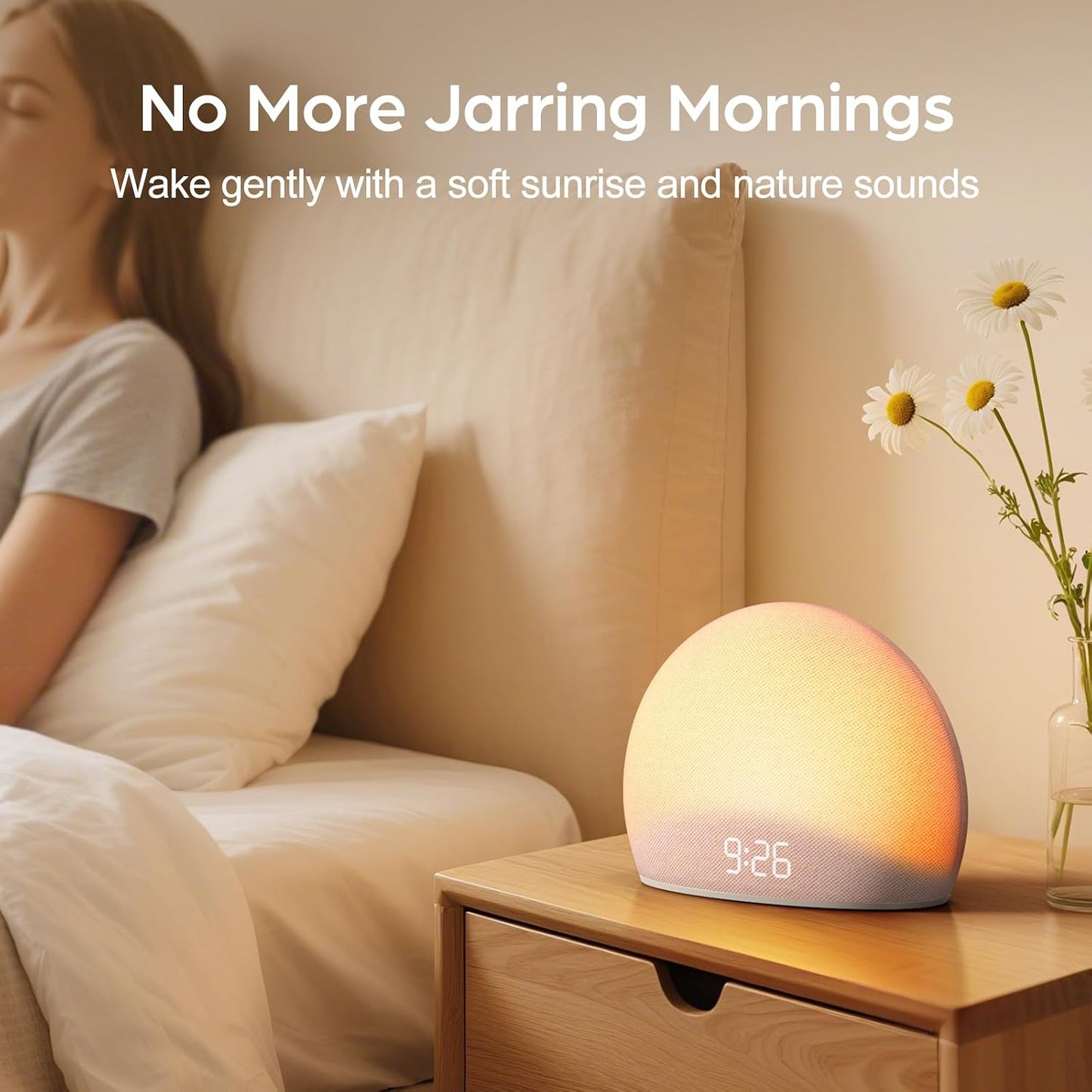 HOUSBAY Sunrise Alarm Clock with White Noise Sound Machine for Bedroom | Wake-Up Light, 5 Gentle Alarm Sounds, 20 Soothing Sleep Sounds, Dimmable Display, Phone-Free Bedside Clock - Pink