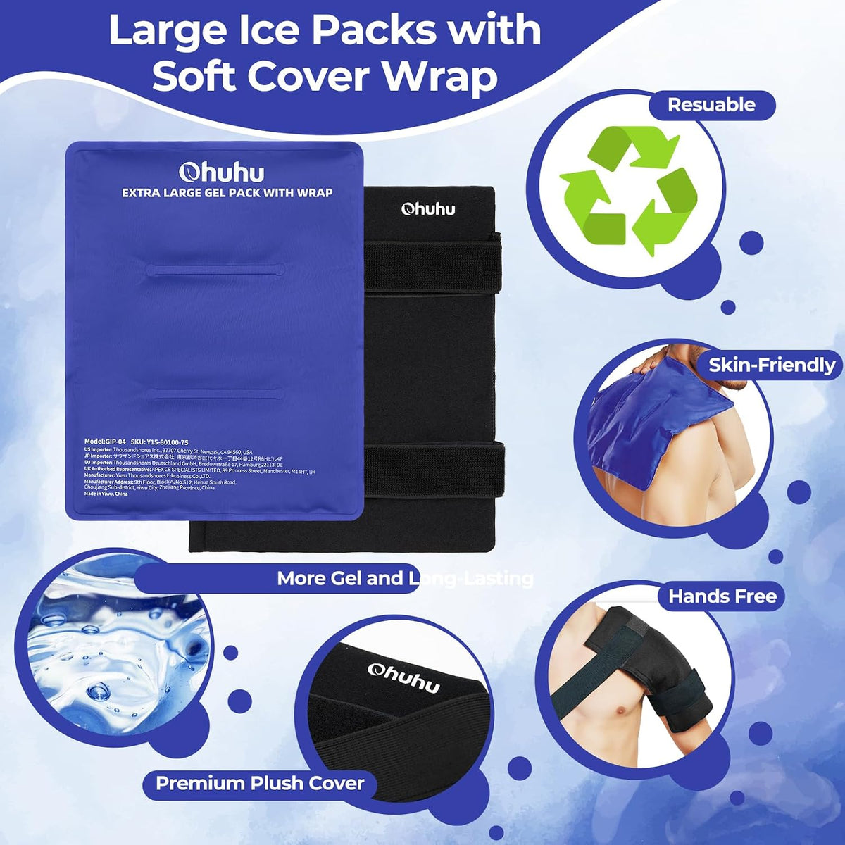 Ohuhu Ice Pack for Injuries Reusable 2 Pack 14"x11" Hot Cold Pack Wrap