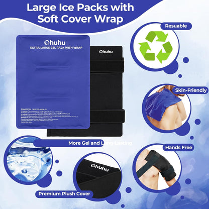 Ohuhu Ice Pack for Injuries Reusable 2 Pack 14"x11" Hot Cold Pack Wrap