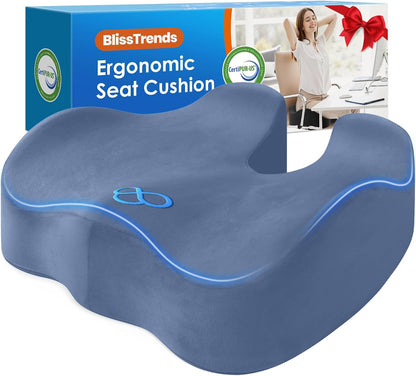 BlissTrends Memory Foam Seat Cushion for Office Chair & Car Seat, Black | 4.7in Ergonomic Tailbone & Sciatica Support with Removable Velvet Cover for Pressure Relief and Long Sitting Comfort