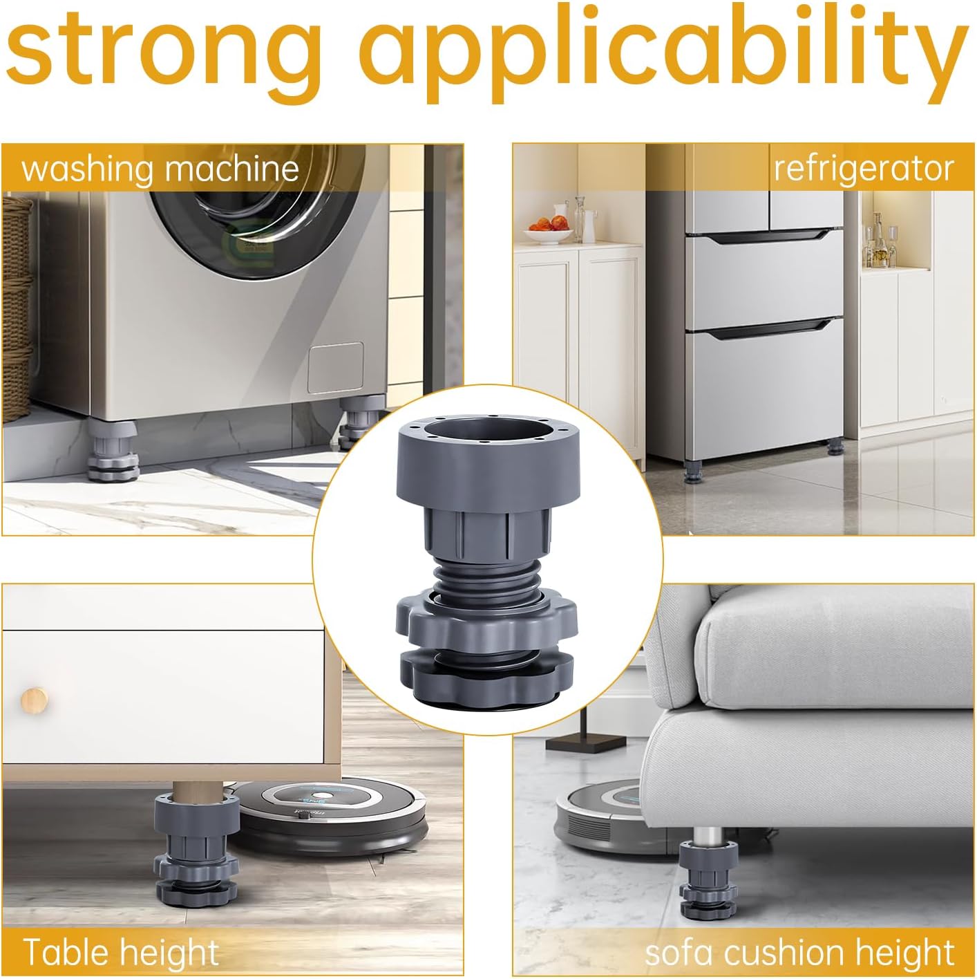 4PCS Height Adjustable Anti Vibration Pads for Washing Machine | Shock & Noise Cancelling, Anti-Scratch Floor Protector, TPU Resin, Heavy Duty, Tool-Free, Fits Washer Dryer Furniture Legs