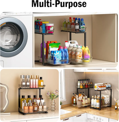 ARSTPEOE Under Sink Organizer - 2 Pack Multi-Purpose Pull-Out Storage Shelf | Slide out Pull out Cabinet Organizer Shelf, Storage for Kitchen Bathroom