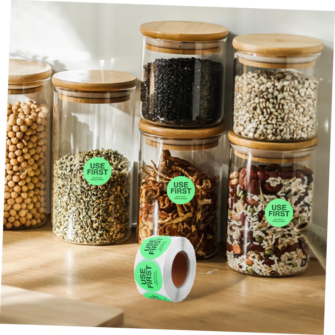 Sosoport 1Roll Use Rotation Stickers of Removable Adhesive Labels for Restaurant Inventory Light Green Dots for