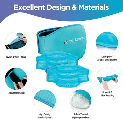 Comfytemp Ice Pack for Back Pain Relief, 2 Pcs, Sciatica Ease Brace, Reusable Gel Lower Back Ice Wrap for Injuries, Hot Cold Compress for Lower Lumbar, Waist, Men Women After Surgery (Blue)