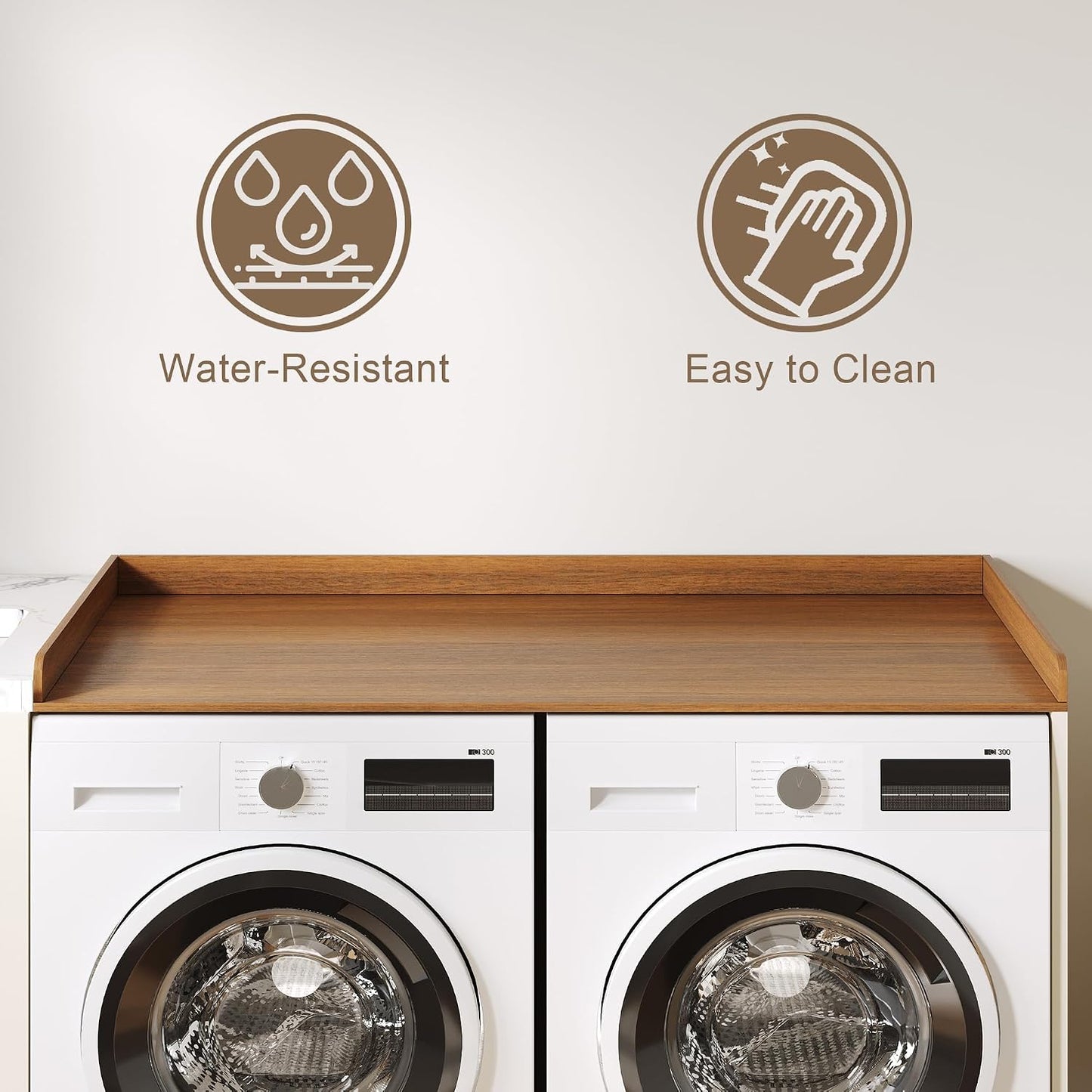 ChooChoo Washer Dryer Countertop, Adjustable Shelf, 2-Tier | Laundry Room Topper, Spacious Storage, For Folding Clothes & Efficient Organization, Walnut