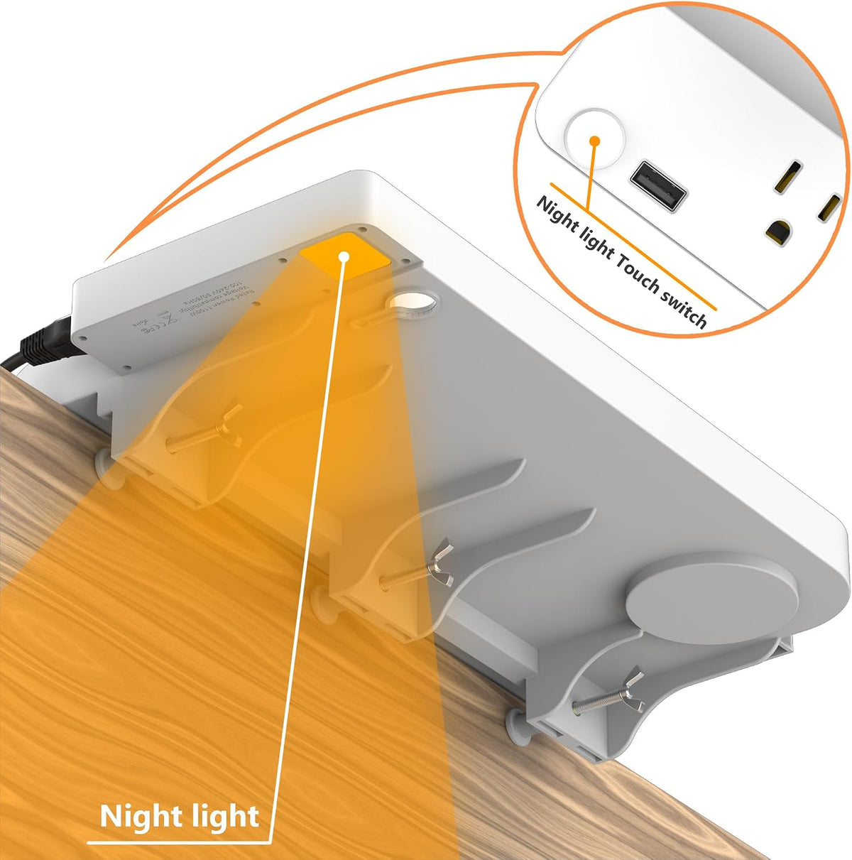 Bedside Shelf for Dorm Bunk Bed with USB Charging Port and 2 AC Outlets, Bedside Caddy, Attachable Bedside Table, College Dorm Essential Clip On Bedside Tray, Bunk Bed Accessories, Bedroom Furniture