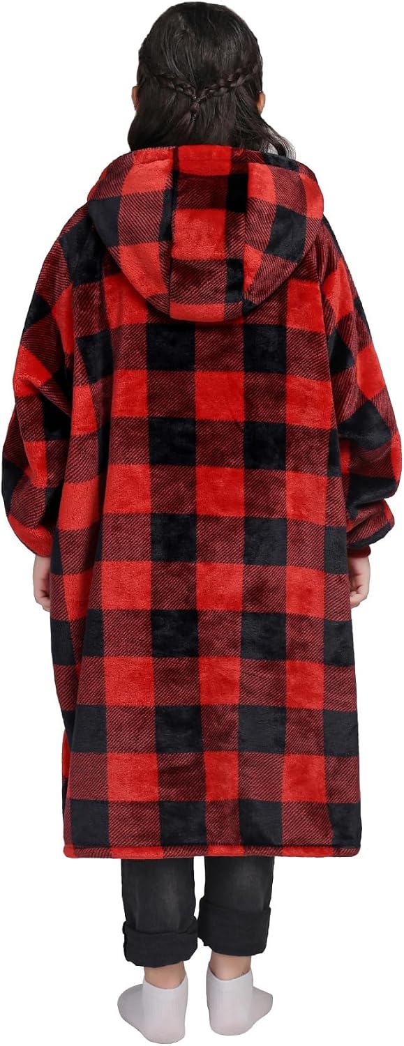 Wearable Blanket Sweatshirt Gifts for Women and Men, Warm and Cozy Giant Blanket Hoodie, Thick Flannel Blanket with Sleeves and Giant Pocket - Dark Gray