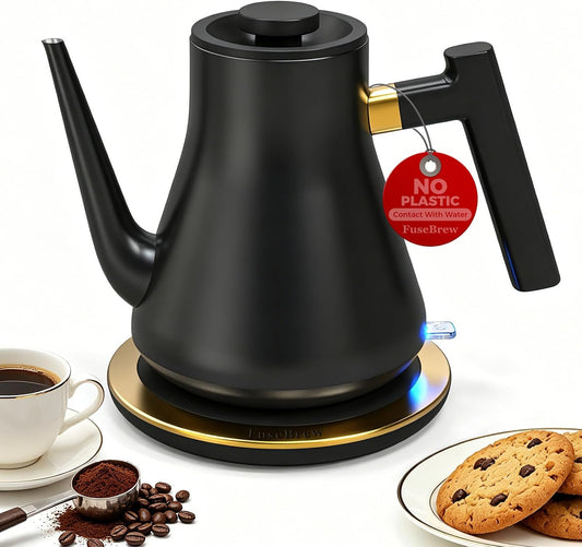 Gooseneck Electric Kettle 1000W | Pour Over Coffee Kettle with Steady Flow Spout & Balanced Handle, 0.8L Matte Black Tea Kettle for Home Barista Espresso Station Countertop- Black