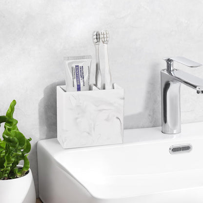 Diatomite Toothbrush Holder Toothpaste Organizer, Marble White | Quick Drying, Non-Slip, 2 Slots Kids Electric Tooth Brush Holder for Bathroom, for Countertop, Shower, Vanity