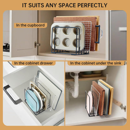 Cutting Board Organizer,Kitchen Cabinet Organizer,Divided Rack with 5 Slots for Baking Trays,Space-Saving Kitchen Storage for Cutting Boards, Cookie Sheet, Thin Pans and Baking Sheets Holder (1pcs)