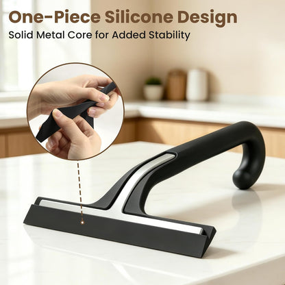 10 Inch Silicone Shower Squeegee for Glass Doors, Streak-Free, Black | No-Squeak Silicone Blade, Ergonomic Round Grip and Built-In Hook for Quick Daily Cleaning of Shower Glass, Tile and Windows