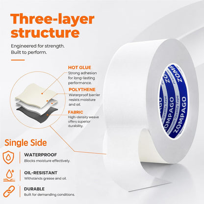 ZOMPAGO White Window Weather Sealing Tape 2.4in x 33FT, Cloth Draft Stopper for Sliding Door & Gap Filler, Strong Adhesive Window Seal Tape Air Conditioner Door Weather Stripping Insulation