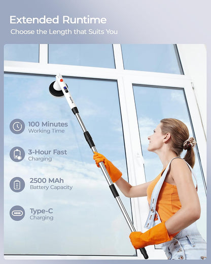 MayKing Electric Spin Scrubber with 9 Brush Heads, IPX7, Model Blue | 3-Angle & 4-Length Adjustable Cordless Power Scrubber, 3-Speed & Battery LED Display, for Bathroom, Tub, Floor & Tiles