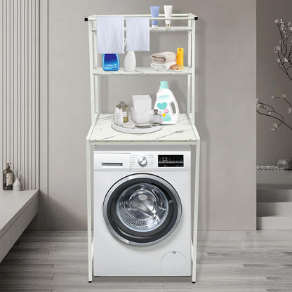 Over Washer and Dryer Storage Shelf Portable Organizer Rack Space Saver Standing Rack with Adjustable Feet for Bathroom Laundry Room (Black+Oak)