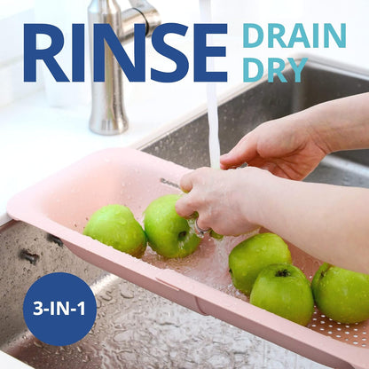 Blue Ginkgo Over Sink Colander, Extendable Kitchen Strainer, Grey | Fits Most Sinks. Rinse, Drain and Dry with Ease.