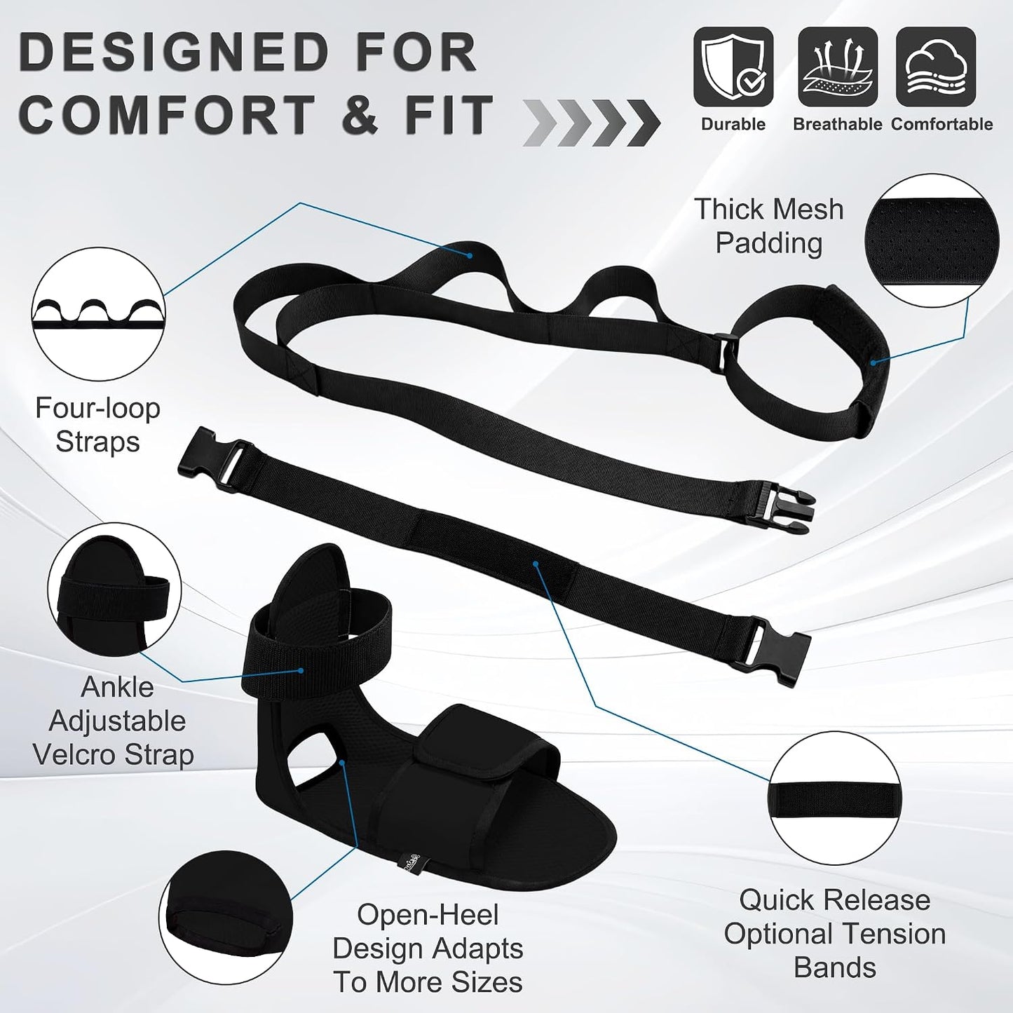 Knee Replacement Recovery Aids, Leg Stretcher Strap Kit | Adjustable Foot Cradle with 0 lb and 5 lb Resistance Bands, Range of Motion Training for Hip and Knee Exercises, Storage Bag