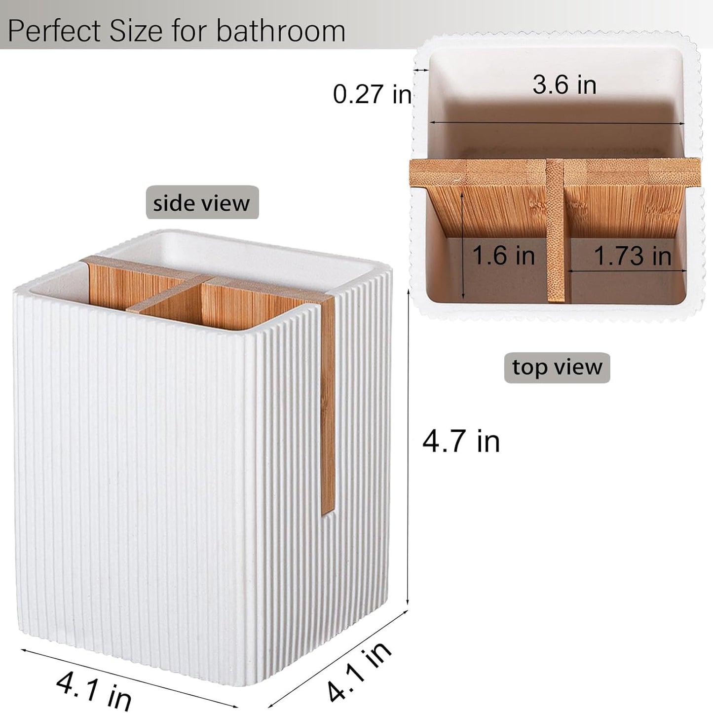 Toothbrush Holders for Bathroom, Bamboo Electric Toothbrush Stand, White | Toothbrush and Toothpaste Organizer for Sink Countertop, Bathroom Storage Stand for Brushing Accessories