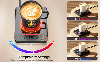Fast Heating Coffee Mug Warmer,POLEDY Auto Shut Off Cup Warmer, Electric Beverage Warmer for Tea, Milk, Cocoa with 2-12H Timer, 3-Temp Settings Candle Warmer Plate, Black Smart Candle Melter