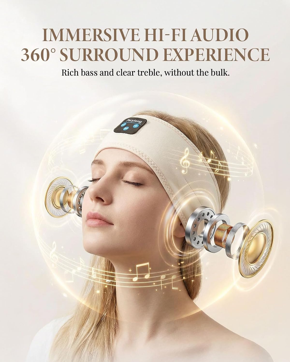 Perytong Sleep Headphones Bluetooth 5.4 Headband, Wireless Sleep Headphones with Ultra-Thin HD Stereo Speakers for Side Sleepers, Soft & Sweat Resistant Sport Headband for Yoga Travel Workout