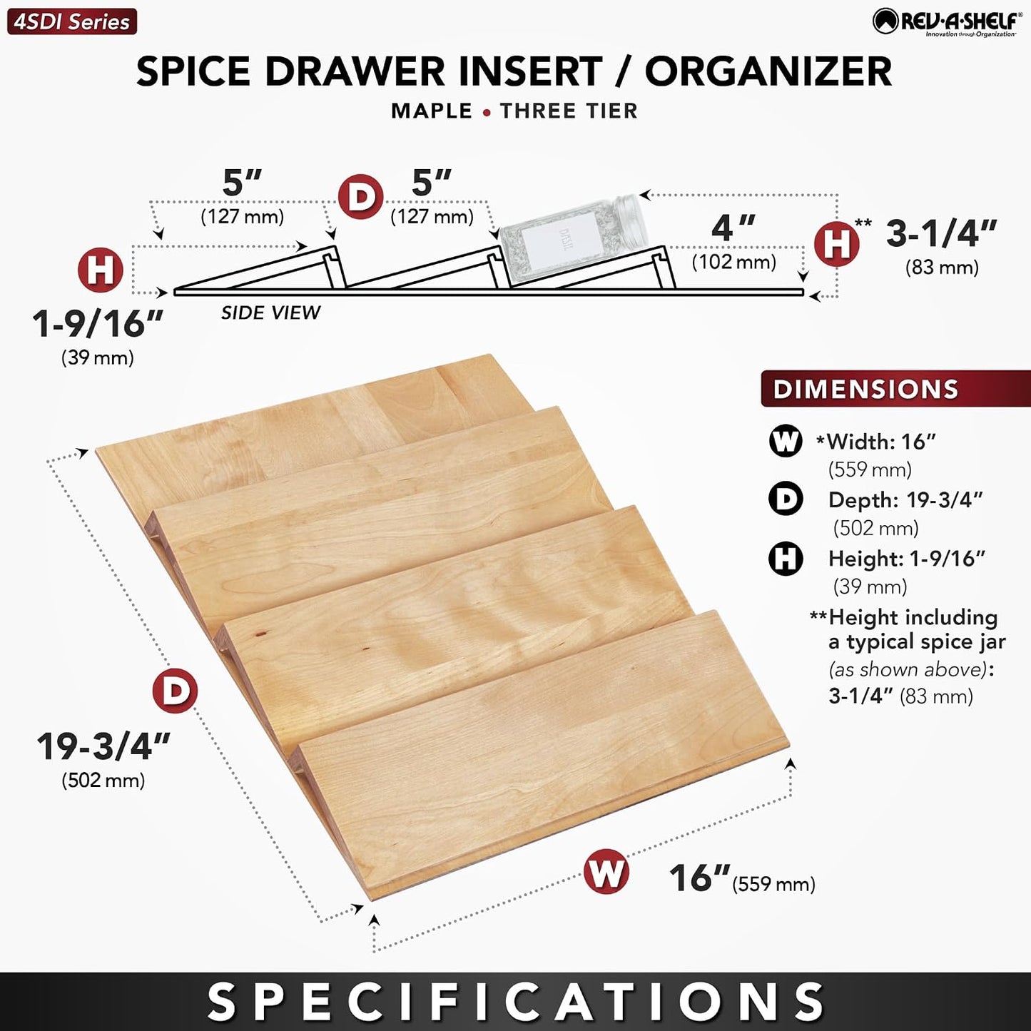 Rev-A-Shelf Walnut Trim-to-Fit Spice Drawer Insert Organizer