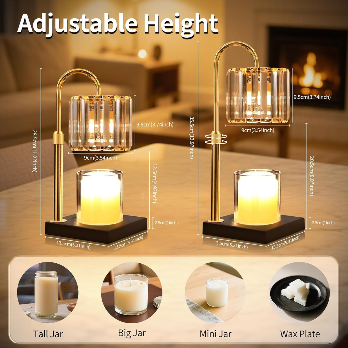 TigQiang Crystal Candle Warmer Lamp with Timer, Adjustable Height, Clear