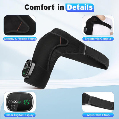 Cordless Shoulder Heating Pad with Massage for Pain Relief Deep Tissue | Enlarged Shoulder Massager, 5 Temperature and 3 Timer Settings, 5 Massage Modes Heated Shoulder Wrap for Women and men