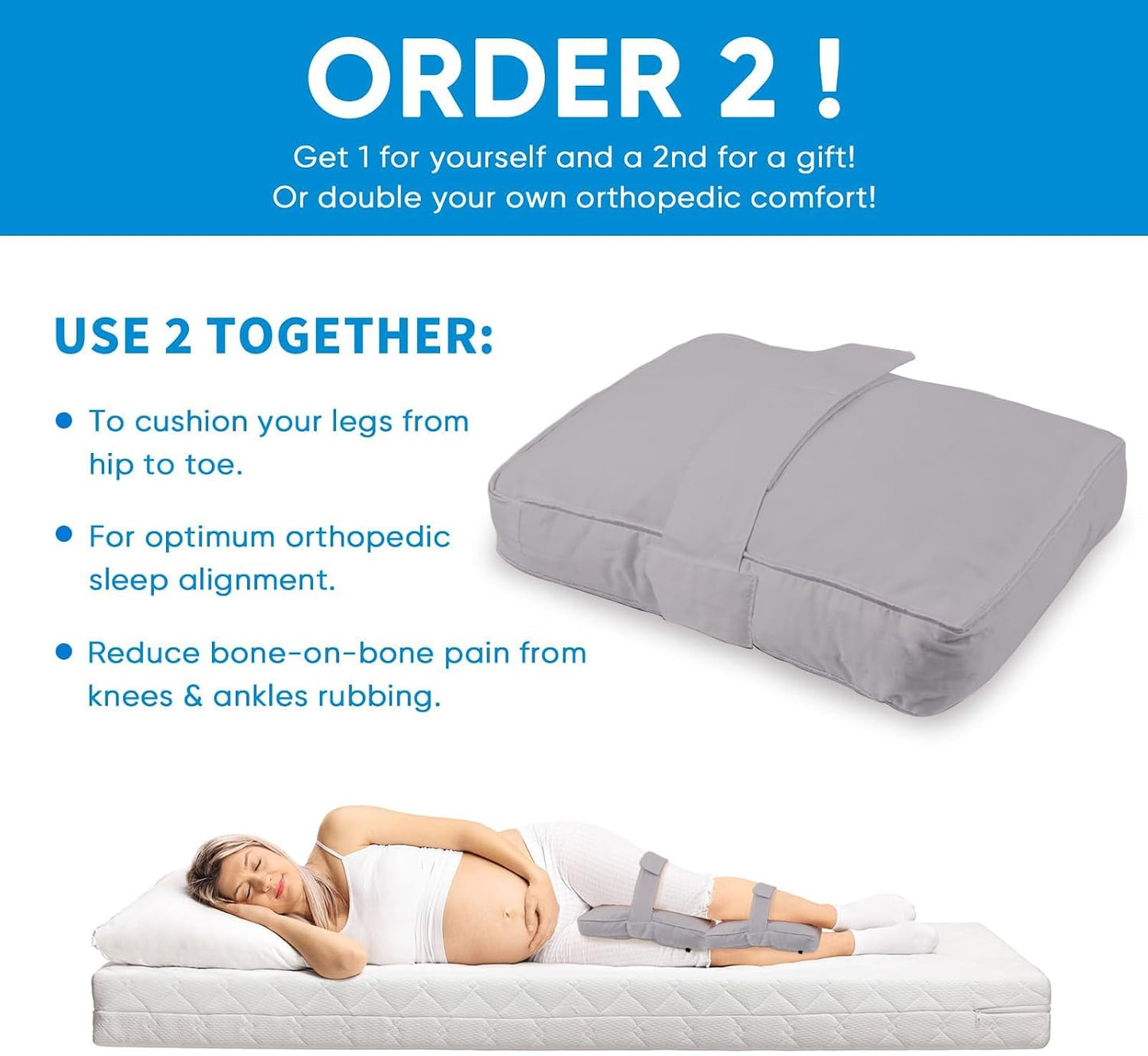 Knee Pillow with Adjustable Securing Strap for Side Sleepers | Fully Supports Knees & Thighs, Leg Support with Soft Strap, Aligns Spine, For Side Sleeping Between Legs, Orthopedic Relief