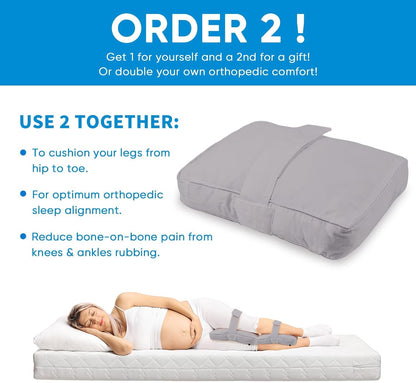 Knee Pillow with Adjustable Securing Strap for Side Sleepers | Fully Supports Knees & Thighs, Leg Support with Soft Strap, Aligns Spine, For Side Sleeping Between Legs, Orthopedic Relief
