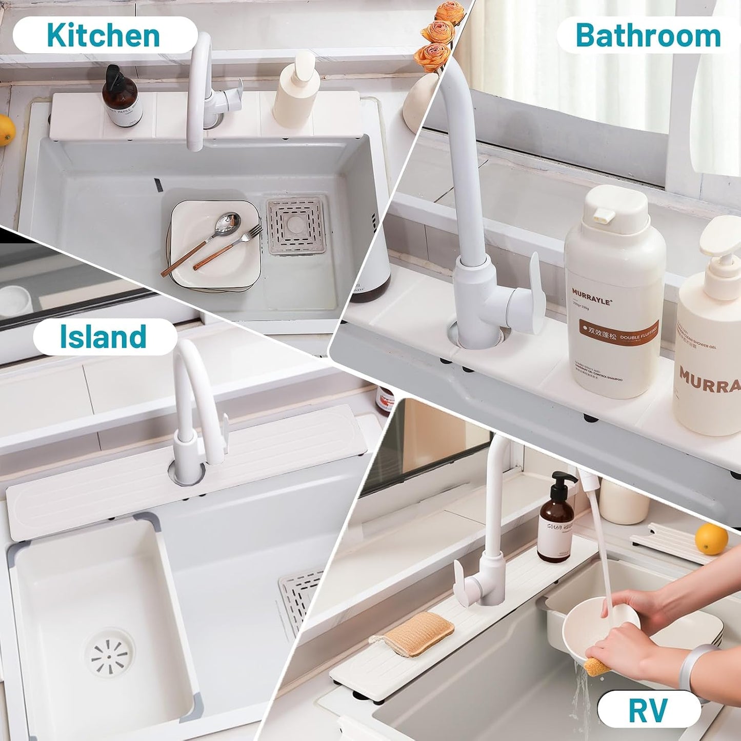 Faucet Mat for Kitchen Sink with Raised Feet, Stone Sink Mat Quick Dry around Faucet, Water Absorbent Stone Tray, Sink Splash Guard & Protectors, Stone Drying Mat for kitchen Counter