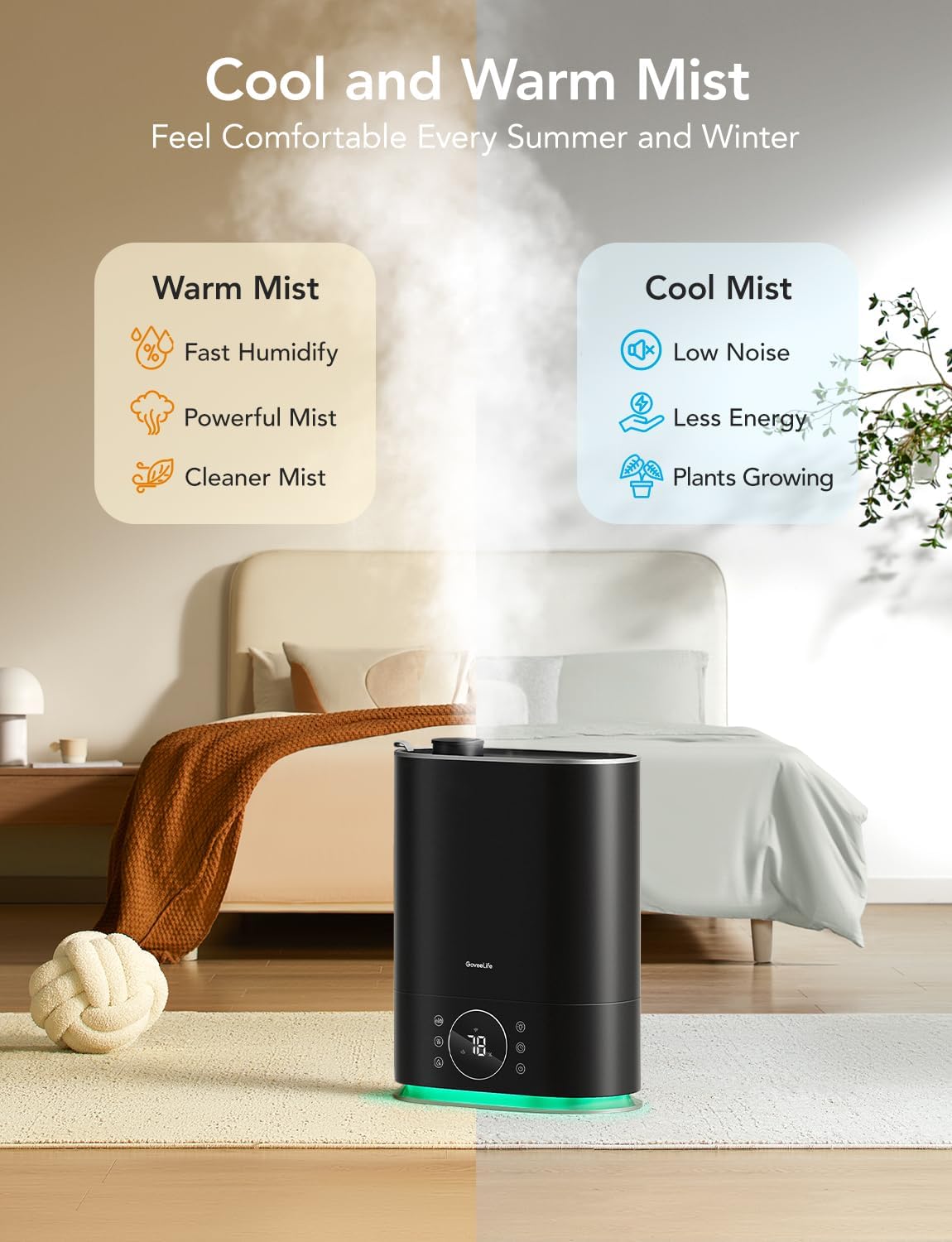 GoveeLife 7L Smart Humidifier for Bedroom, Warm & Cool Mist for Large Room