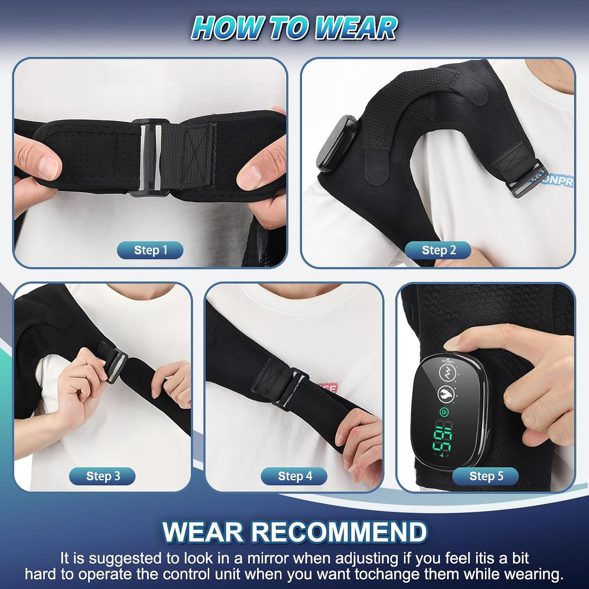 Cordless Shoulder Massager with Heat and Vibration, 3 Heat & 3 Vibration