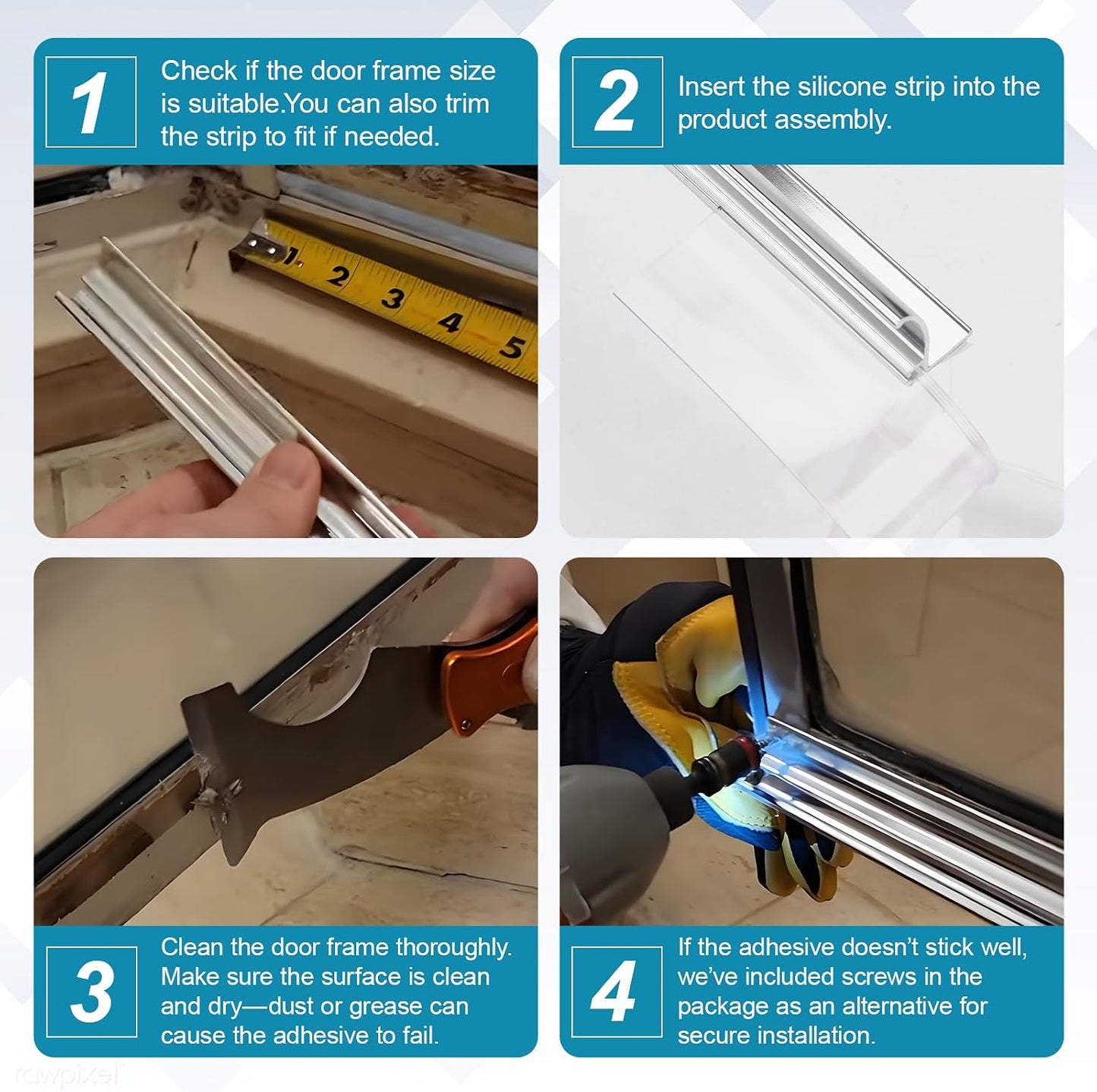 25" Shower Door Bottom Deflector for Chrome Framed Shower Door | Drip Rail Replacement with Vinyl Sweep,Attach pre adhesive installation tape and screws