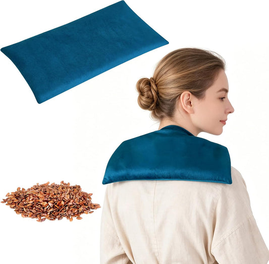Microwavable Heating Pad with Washable Cover, Flaxseed Microwave Hot Pack, Moist Heat Compress Pillow for Hot & Cold Therapy, Non-Electric & Portable for Neck Shoulder Back Pain Relief