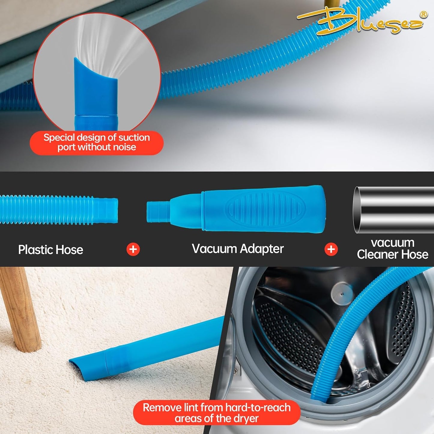 Bluesea 7 Pieces 20 Feet Dryer Vent Cleaner Kit, Reinforced Nylon Dryer Vent Cleaning Kit, Durable Dryer Vent Brush Vacuum Attachment with Flexible Lint Trap Brush, Vacuum & Dryer Adapters