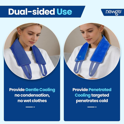 NEWGO Ice Pack for Neck Pain Relief, FSA Eligible, Blue | Double-sided Material, Neck Ice Wrap for Cervical Pain, Office Pressure, Sports Injuries, and Swelling, 24.8" x 4.13"
