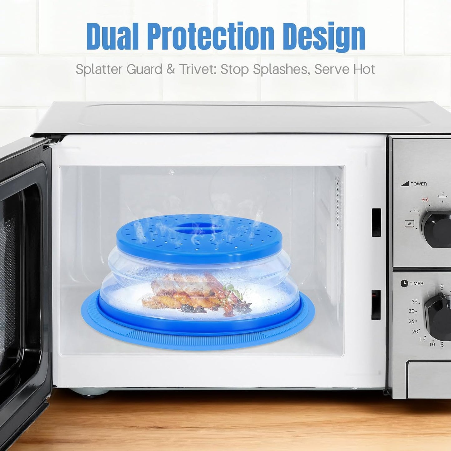 2 in 1 Microwave Splatter Cover Food, Microwave Silicone Mat Place Holders for Multi-use, Silicone Trivet, Pot Holders, Drying, Baking, Utensils Rest for Kitchen Counter Mat