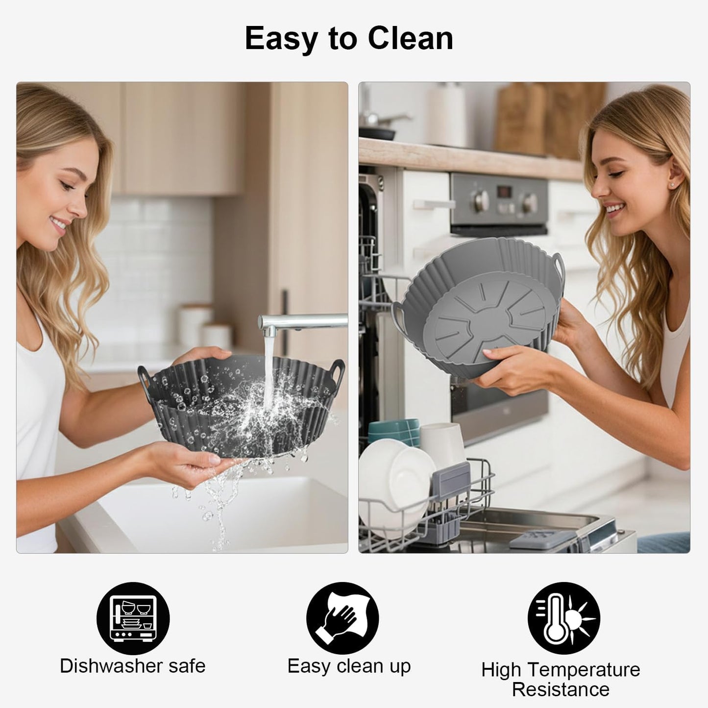Silicone Air Fryer Liners 2 Pack, Reusable Compatible for Ninja Foodi DZ201, DZ401, DZ550, DZ302, COSORI 9QT, Chefman, Instant, and 6-in-1 8-10QT Dual Baskets